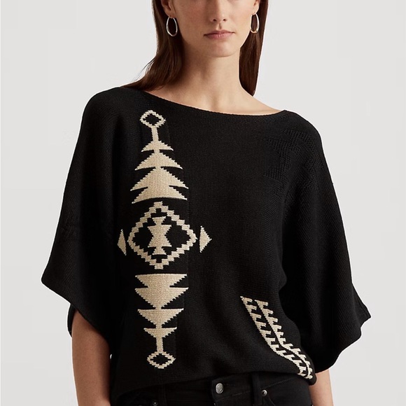 Ralph Lauren Tops - Ralph Lauren Black and Cream Patterned Blouse